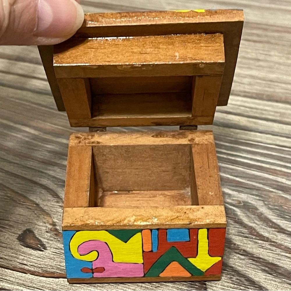 Handcrafted Colorful Folk Art Wooden Miniature Trinket Box Made in Honduras